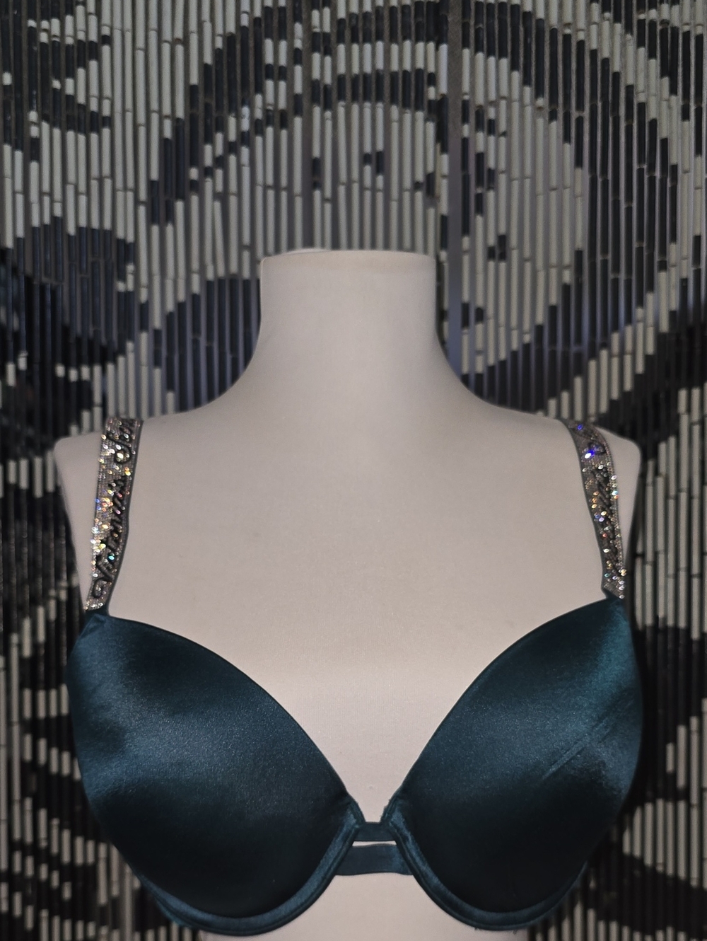 Victoria's Secret Very Sexy Teal Satin Embellished-Strap Push-Up Bra 38C